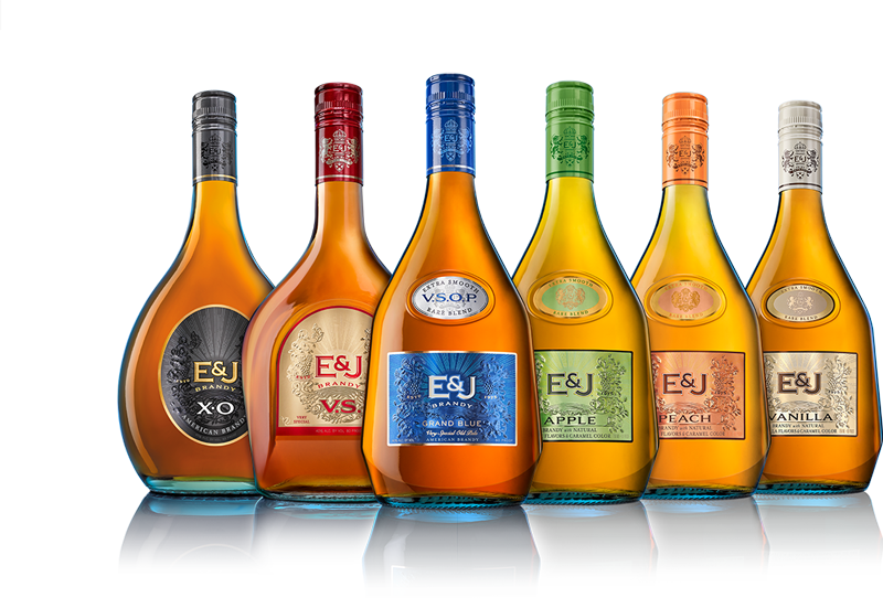 all E&J Brandy bottles lined up